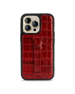 غطاء جوال ايفون 13 برو ماكس مع حامل الاصبع (كروكو) - احمر